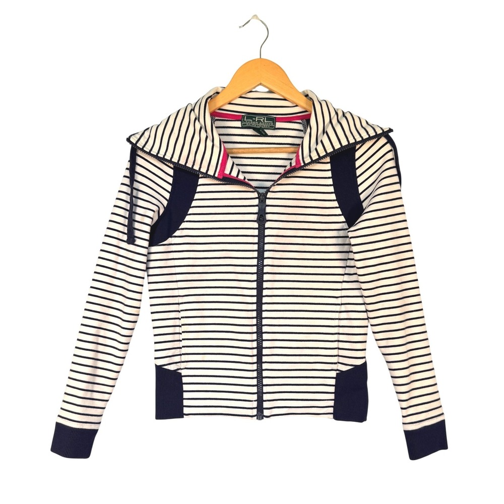 Lauren Active Ralph Lauren Navy White Striped Full Zip Hoodie XS Nautical Coat